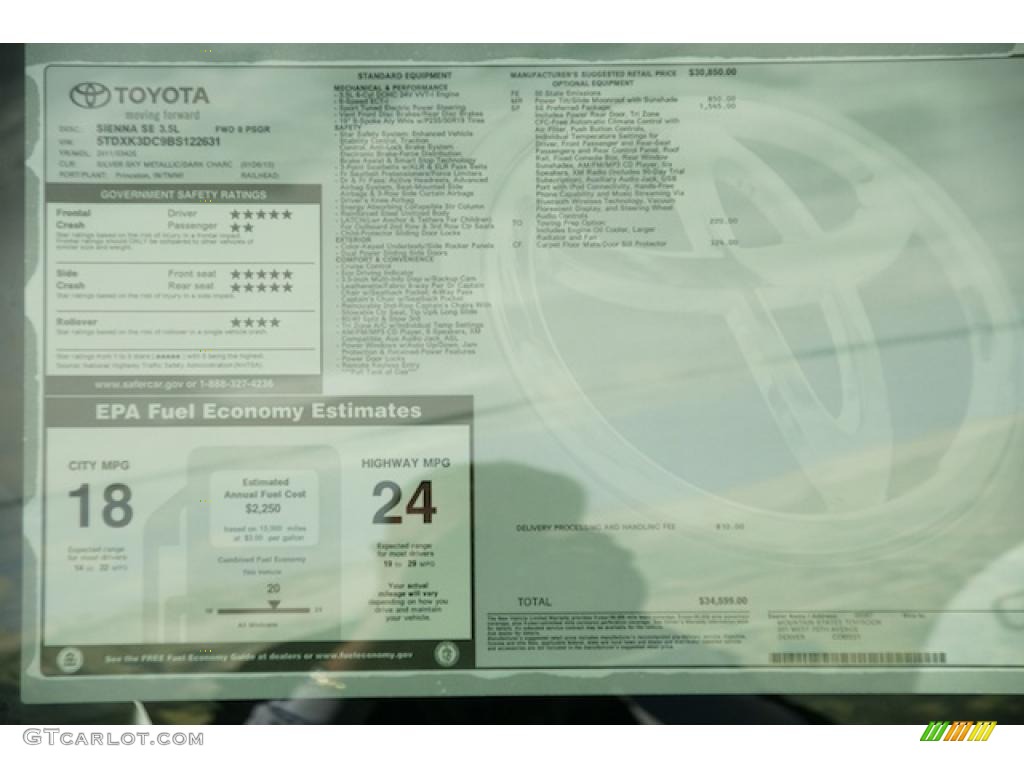 2011 Toyota Sienna SE Window Sticker Photo #45746778