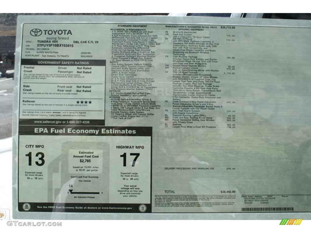 2011 Toyota Tundra TRD Double Cab 4x4 Window Sticker Photo #45748718