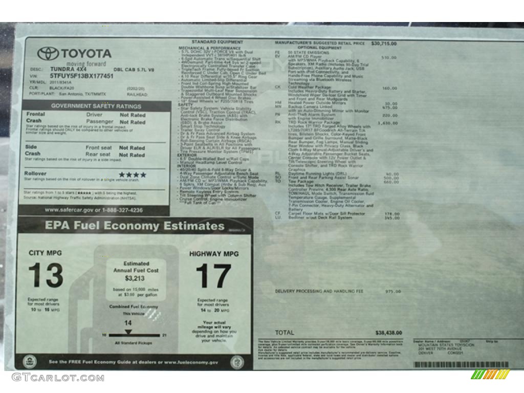 2011 Toyota Tundra TRD Rock Warrior Double Cab 4x4 Window Sticker Photo #45748858