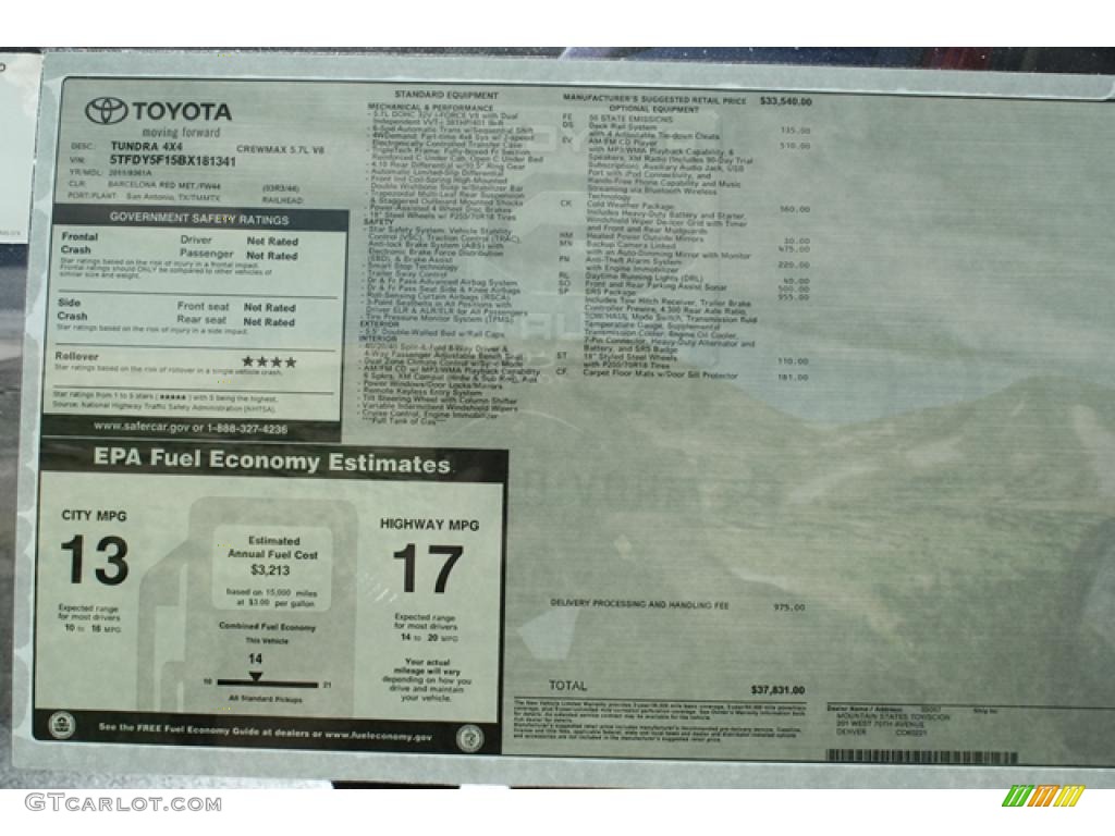 2011 Toyota Tundra SR5 CrewMax 4x4 Window Sticker Photo #45749038