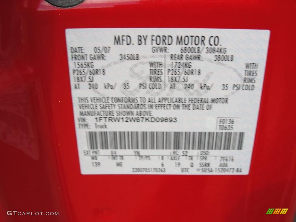 2007 F150 XLT SuperCrew - Bright Red / Medium Flint photo #43