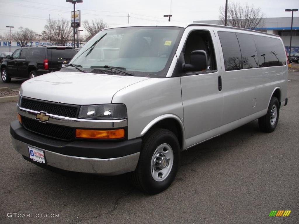 2010 Express LT 3500 Extended Passenger Van - Sheer Silver Metallic / Medium Pewter photo #1