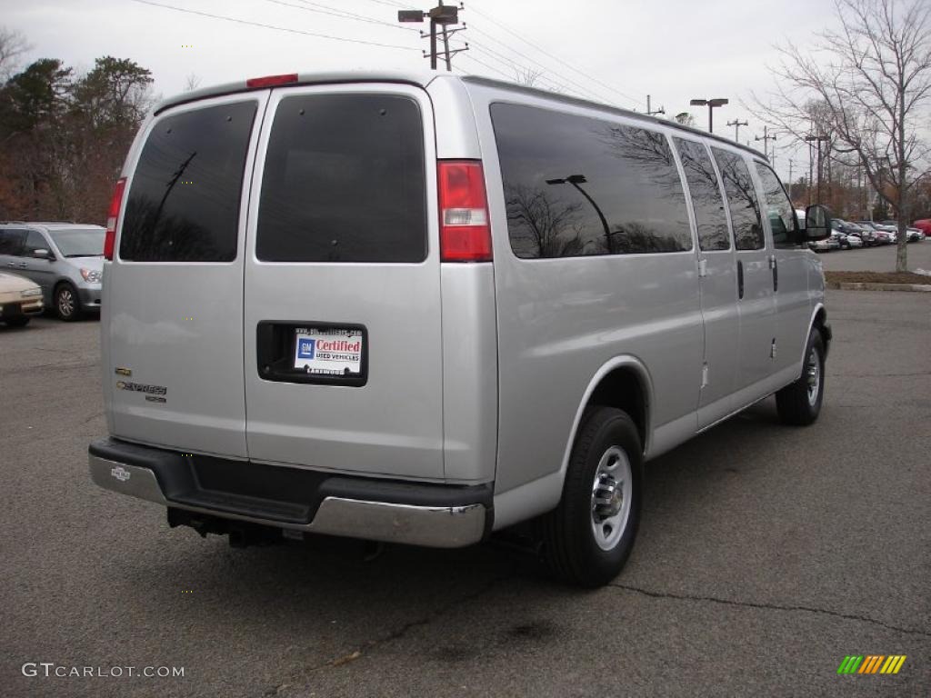 Sheer Silver Metallic 2010 Chevrolet Express LT 3500 Extended Passenger Van Exterior Photo #45753086
