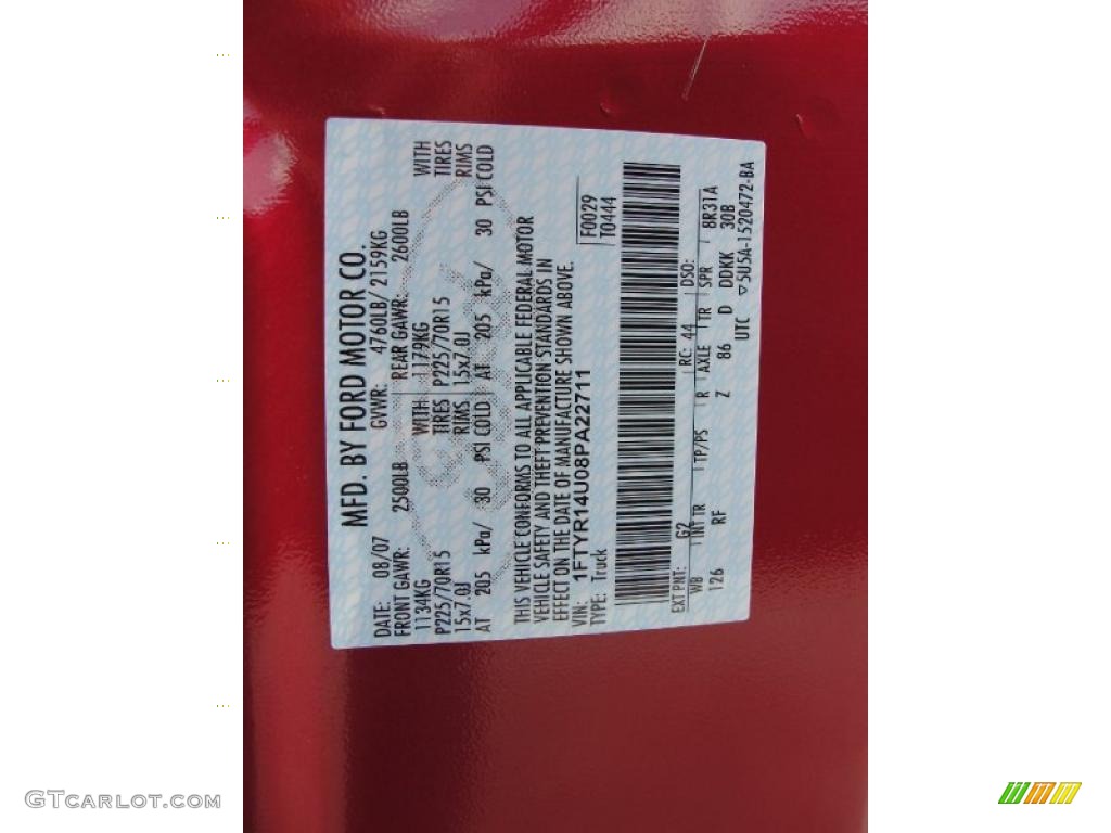 2008 Ranger Color Code G2 for Redfire Metallic Photo #45753426