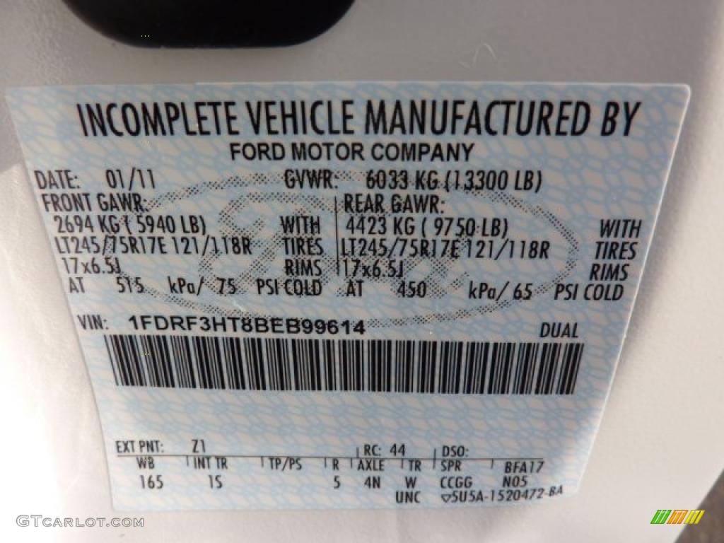 2011 F350 Super Duty Color Code Z1 for Oxford White Photo #45763823