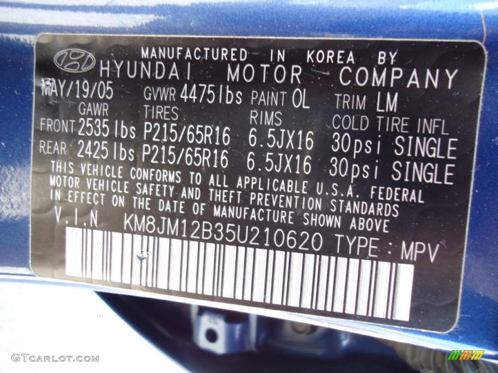 2005 Tucson Color Code 0L for Nautical Blue Photo #45765040