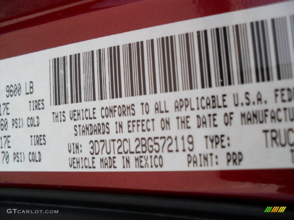 2011 Ram 2500 HD Color Code PRP for Deep Cherry Crystal Pearl Photo #45772700