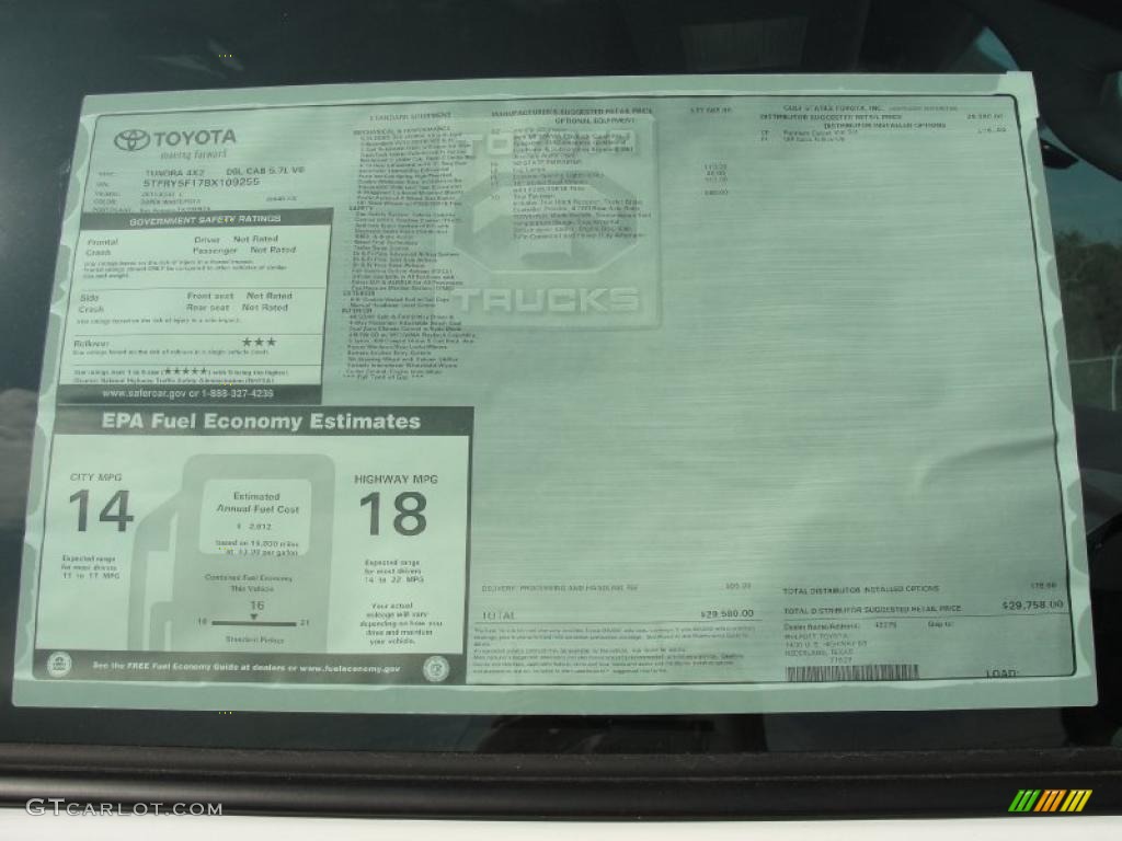 2011 Toyota Tundra Double Cab Window Sticker Photo #45777564