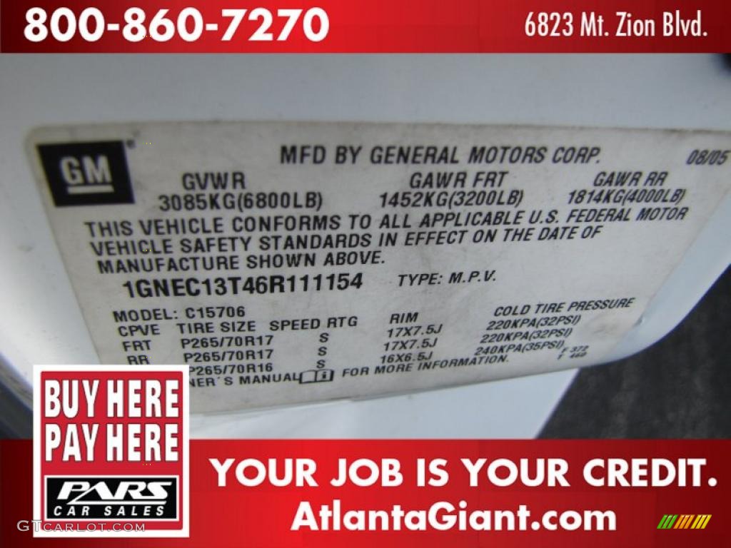 2006 Tahoe LT - Summit White / Tan/Neutral photo #18