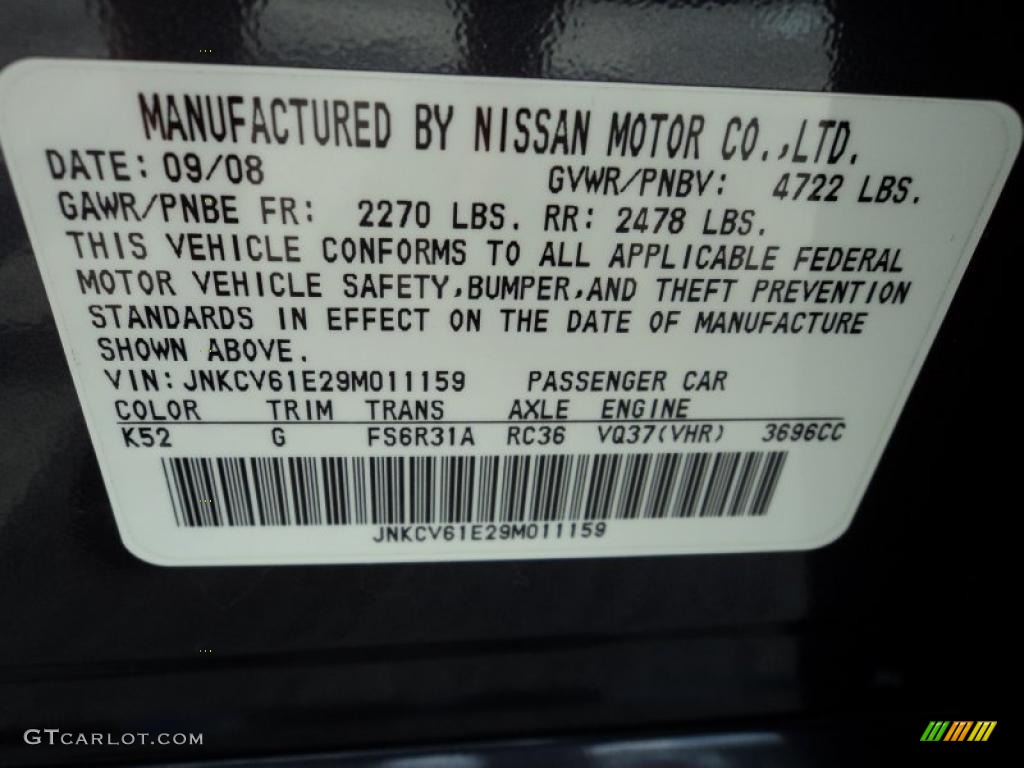 2009 Infiniti G 37 S Sport Sedan Color Code Photos