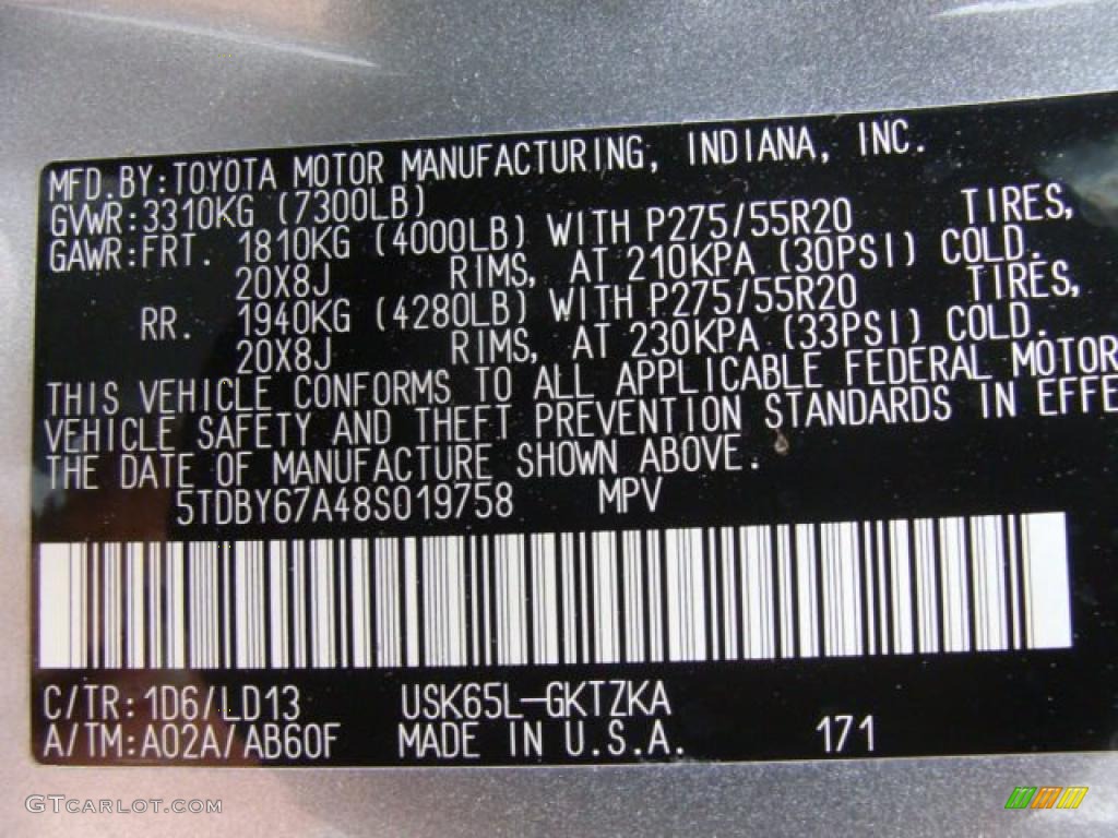 2008 Sequoia Color Code 1D6 for Silver Sky Metallic Photo #45783182