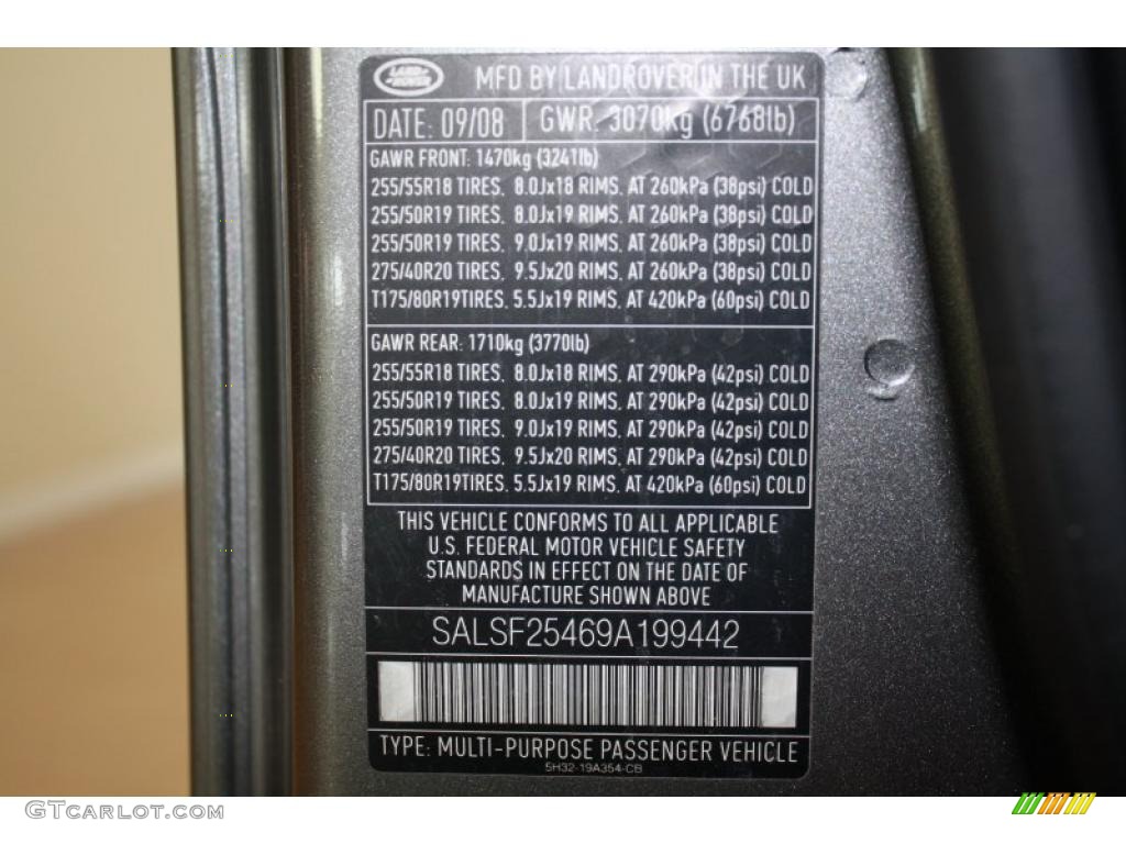 2009 Land Rover Range Rover Sport HSE Info Tag Photo #45792310