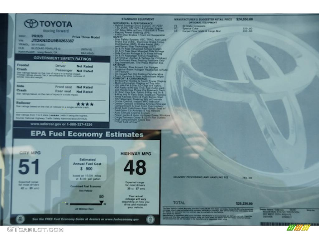 2011 Toyota Prius Hybrid III Window Sticker Photos