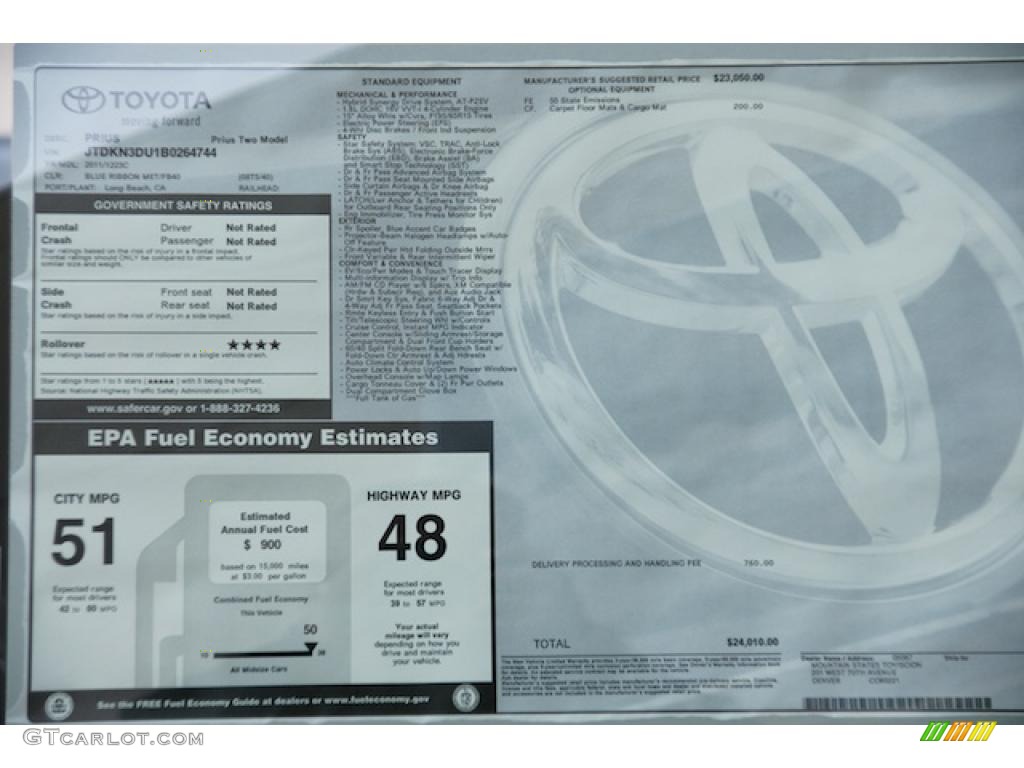 2011 Toyota Prius Hybrid II Window Sticker Photo #45795855