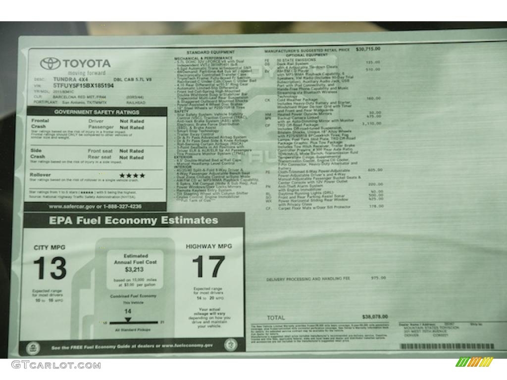 2011 Toyota Tundra TRD Double Cab 4x4 Window Sticker Photo #45796559