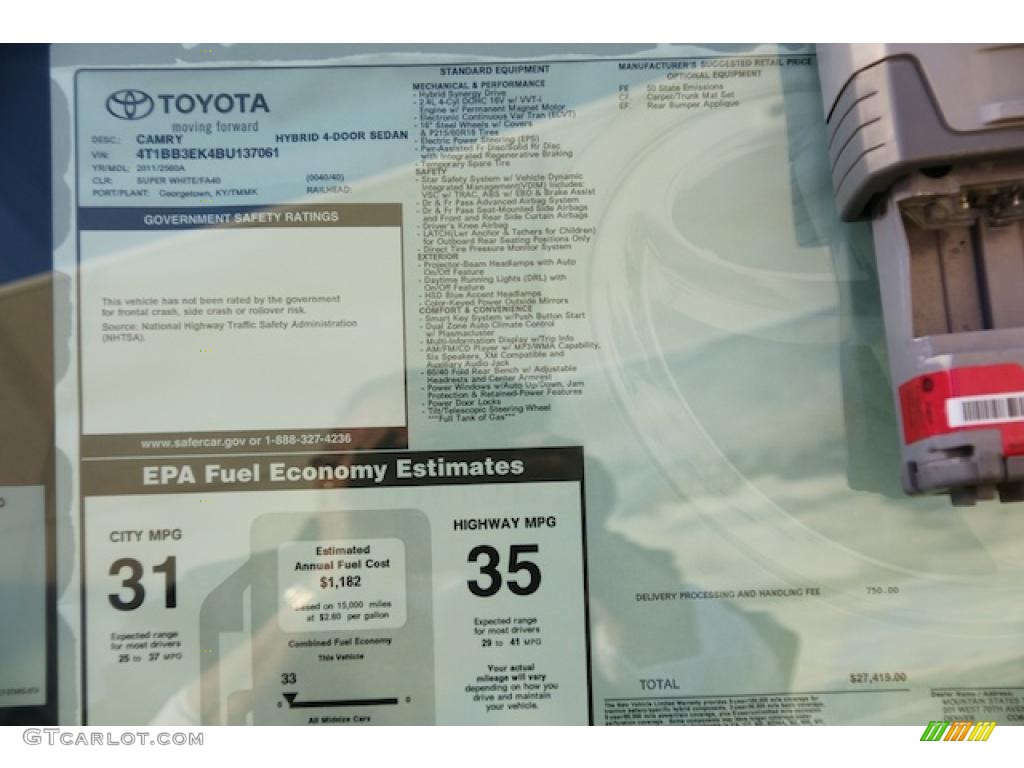 2011 Toyota Camry Hybrid Window Sticker Photo #45799375
