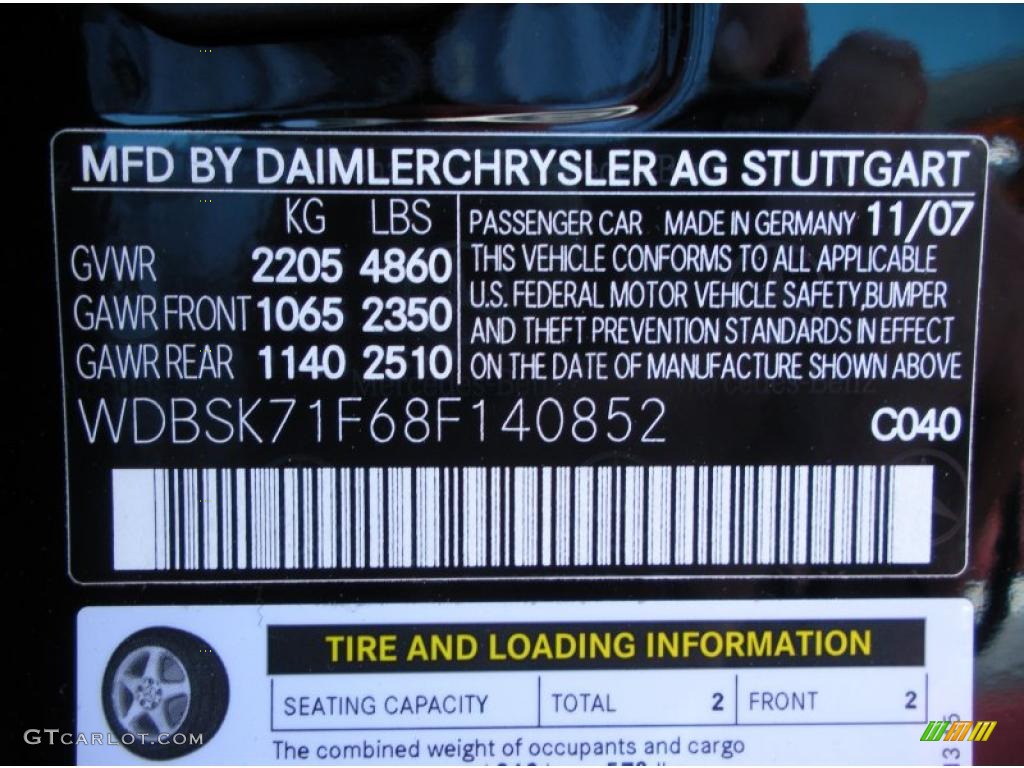 2008 SL Color Code 040 for Black Photo #45801761