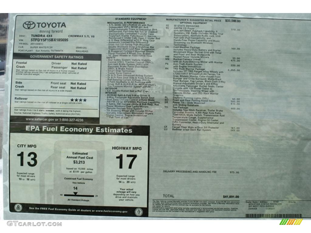 2011 Toyota Tundra TRD Rock Warrior CrewMax 4x4 Window Sticker Photo #45802493