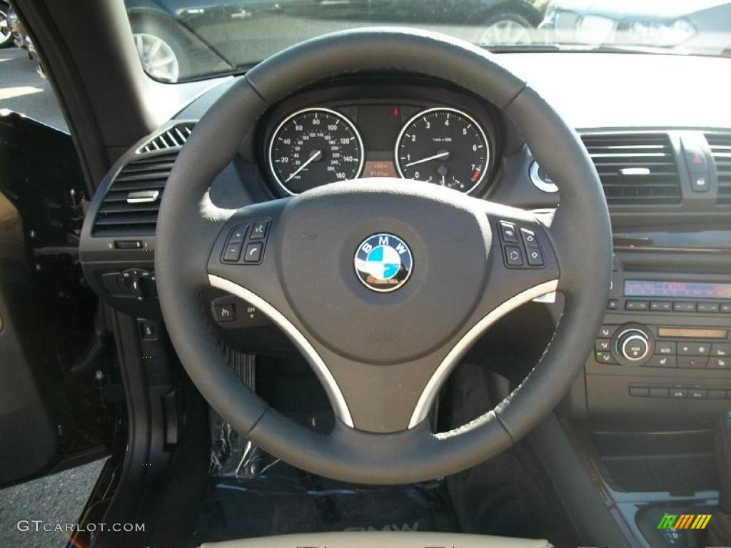 2011 BMW 1 Series 128i Convertible Savanna Beige Steering Wheel Photo #45807225