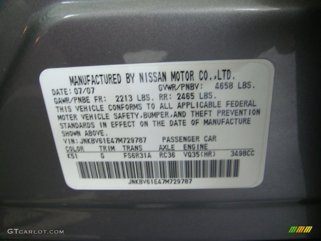 2007 G Color Code K51 for Platinum Graphite Metallic Photo #45808569