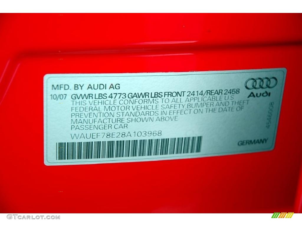 2008 Audi A4 2.0T quattro S-Line Sedan Info Tag Photo #45810068