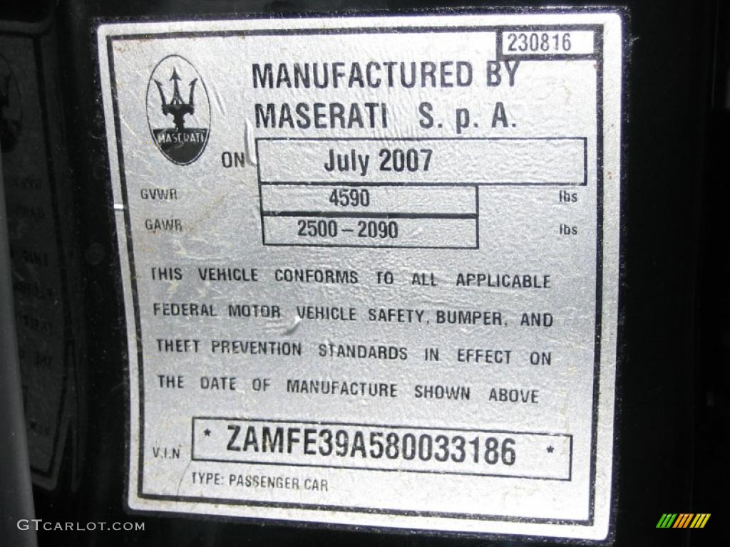 2008 Maserati Quattroporte Executive GT Info Tag Photo #45811413