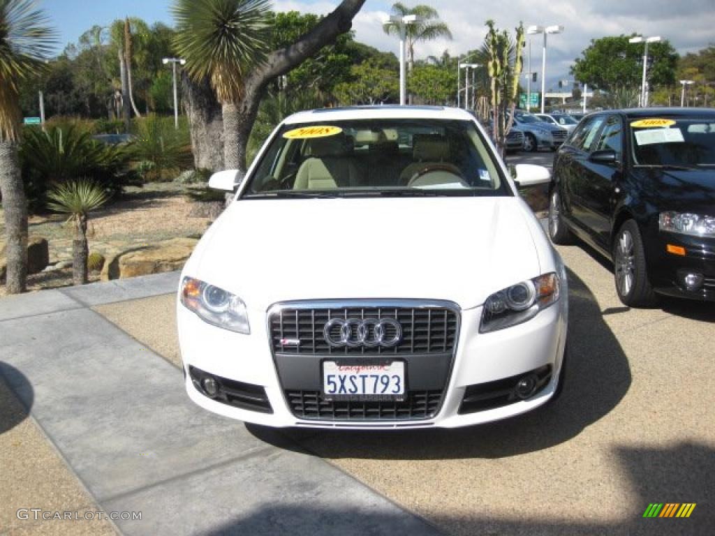 2008 A4 2.0T Sedan - Ibis White / Beige photo #2