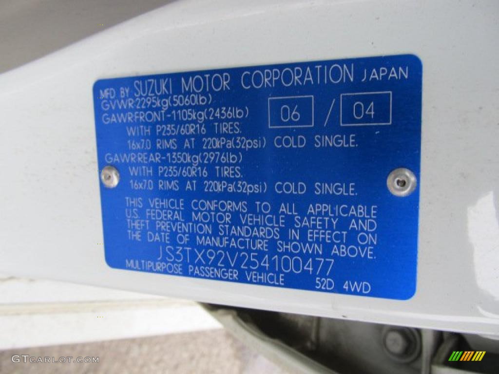 2005 Suzuki XL7 LX 4WD Info Tag Photos