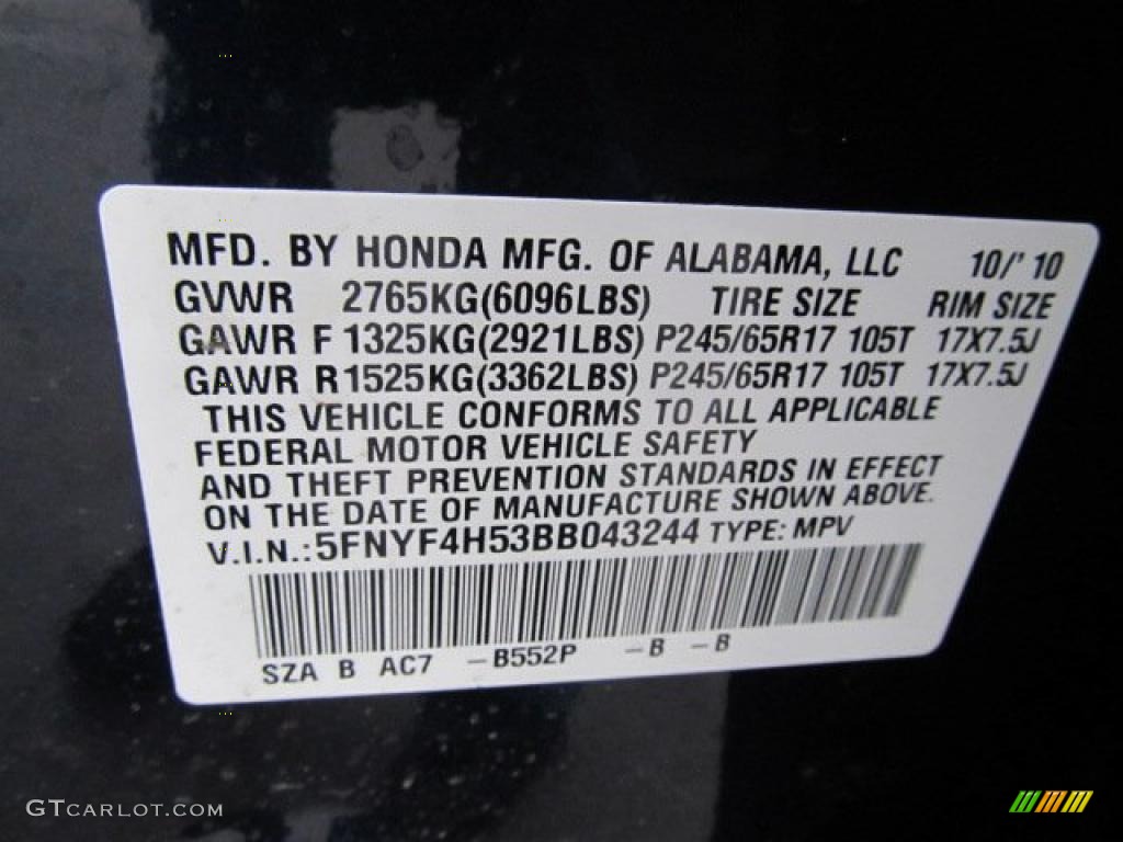 2011 Pilot Color Code B552P for Bali Blue Pearl Photo #45820175