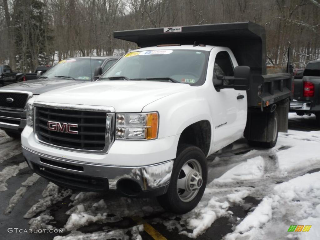 2009 Sierra 3500HD Work Truck Regular Cab 4x4 Chassis Dump Truck - Summit White / Dark Titanium photo #1