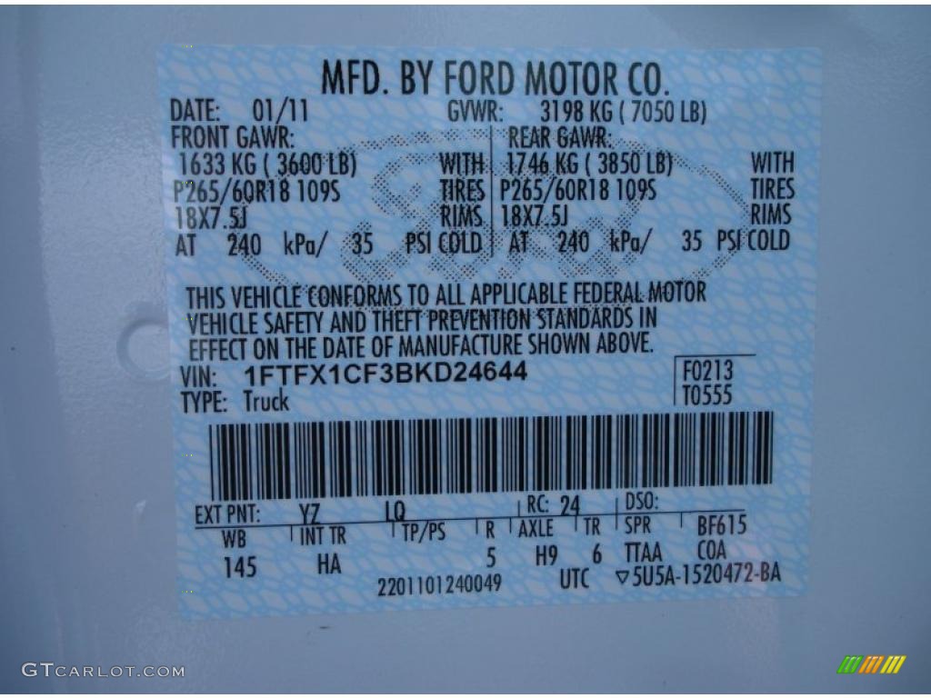 2011 F150 Color Code YZ for Oxford White Photo #45822450