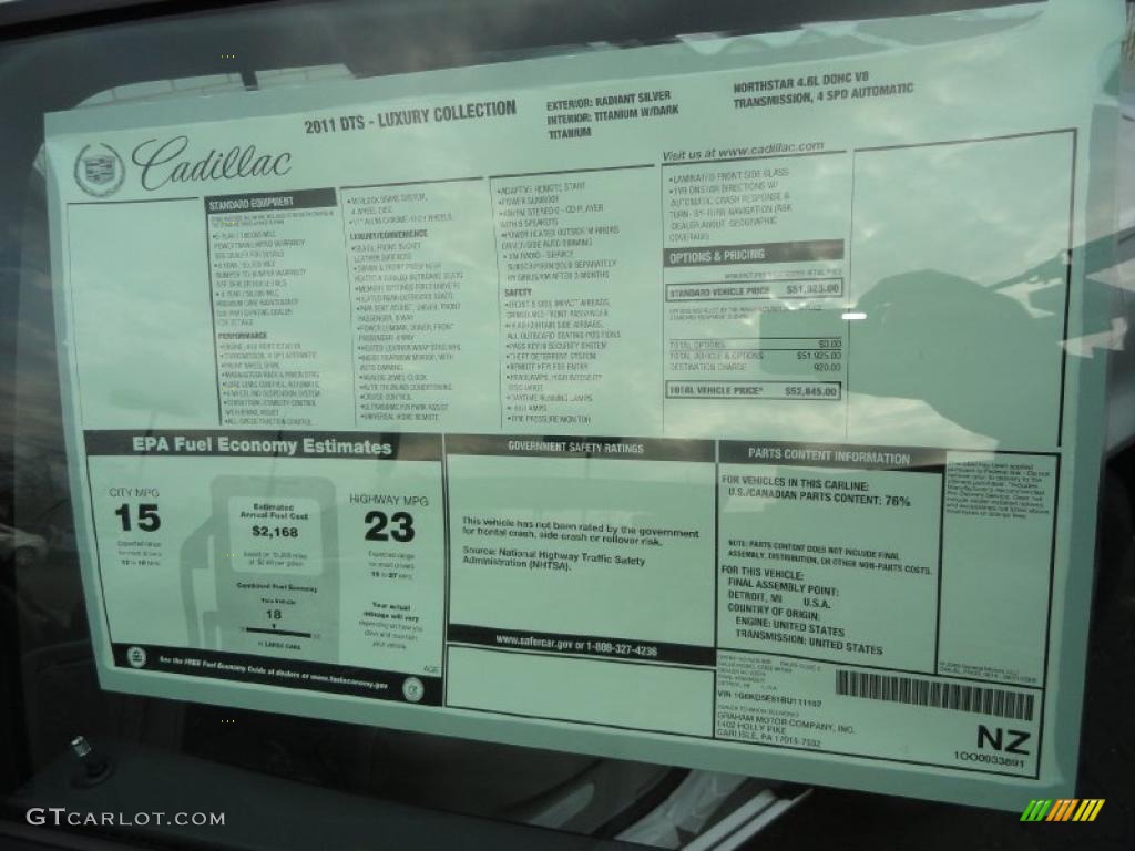 2011 Cadillac DTS Luxury Window Sticker Photo #45847240