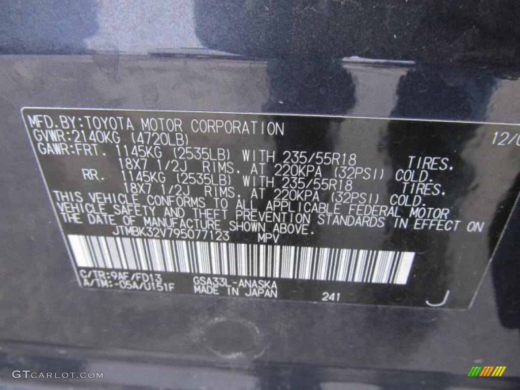2009 RAV4 Color Code 9AF for Elusive Blue Metallic Photo #45849481