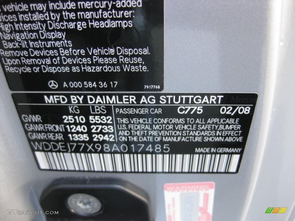 2008 CL Color Code 775 for Iridium Silver Metallic Photo #45852117