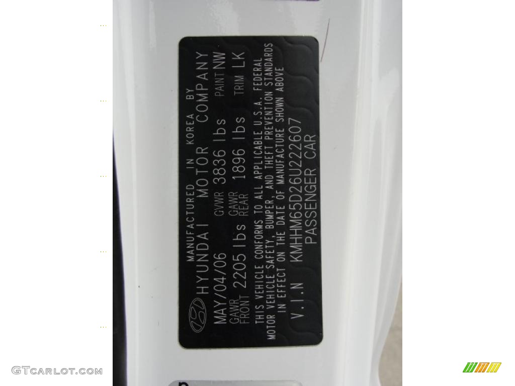 2006 Tiburon Color Code NW for Alpine White Photo #45877932