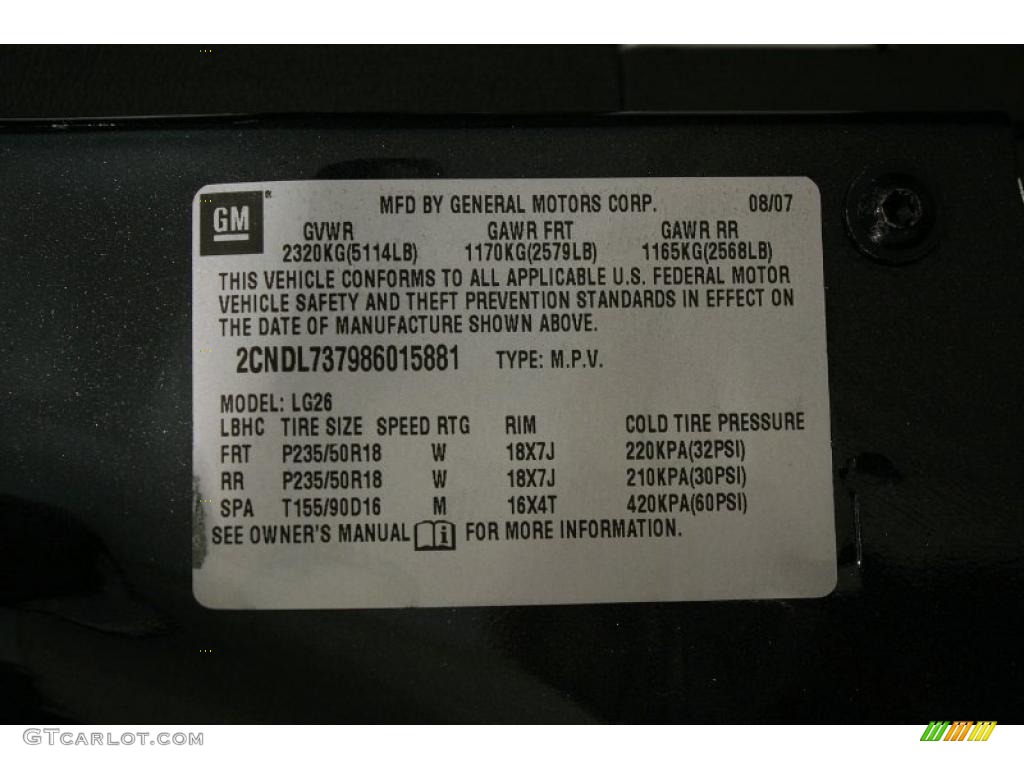 2008 Chevrolet Equinox Sport AWD Info Tag Photo #45890718