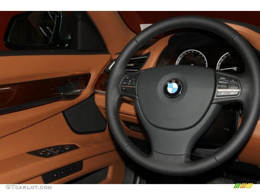 2011 BMW 7 Series 750i Sedan Saddle/Black Nappa Leather Steering Wheel Photo #45895320