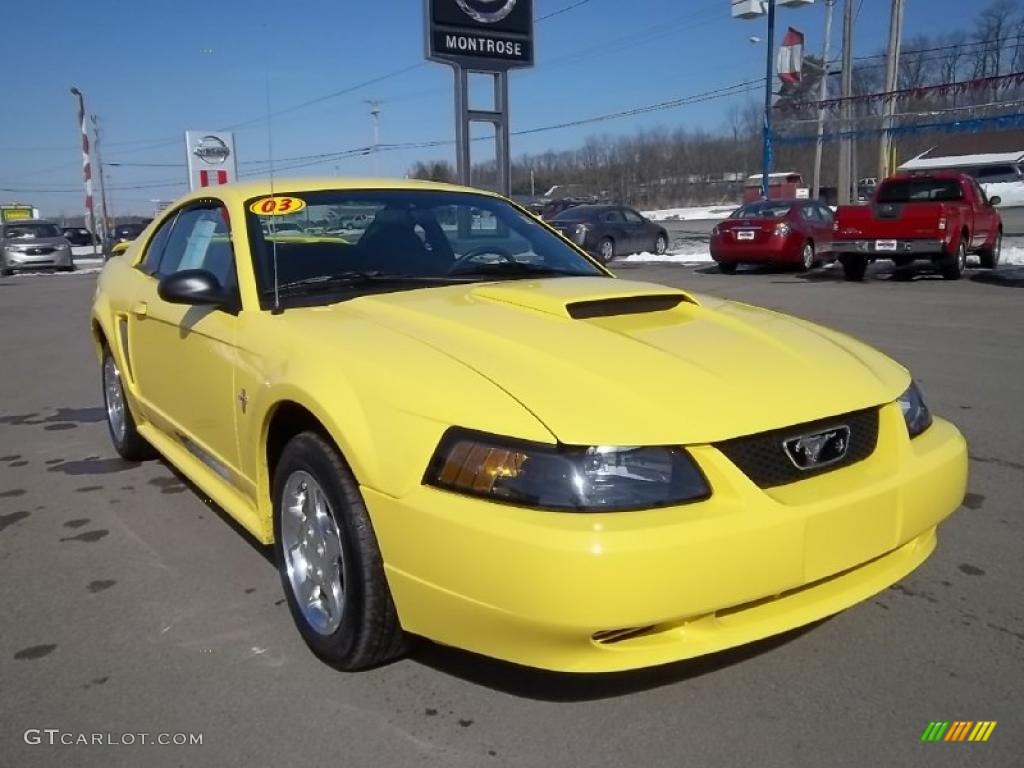 2003 Mustang V6 Coupe - Zinc Yellow / Medium Graphite photo #3