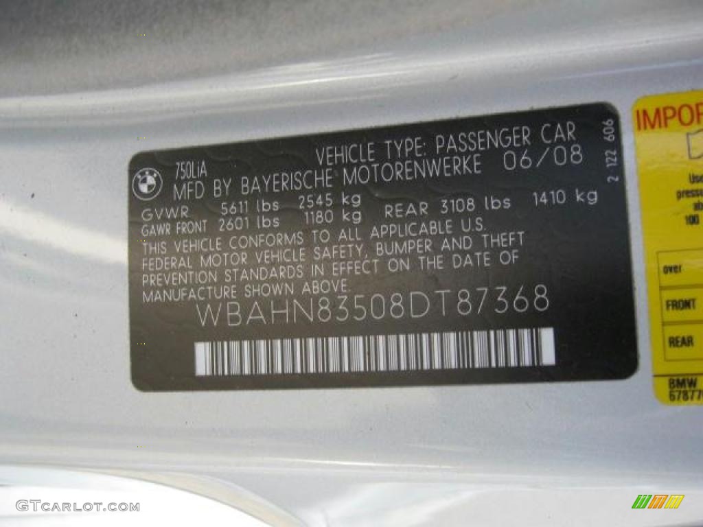 2008 BMW 7 Series 750Li Sedan Info Tag Photo #45906424