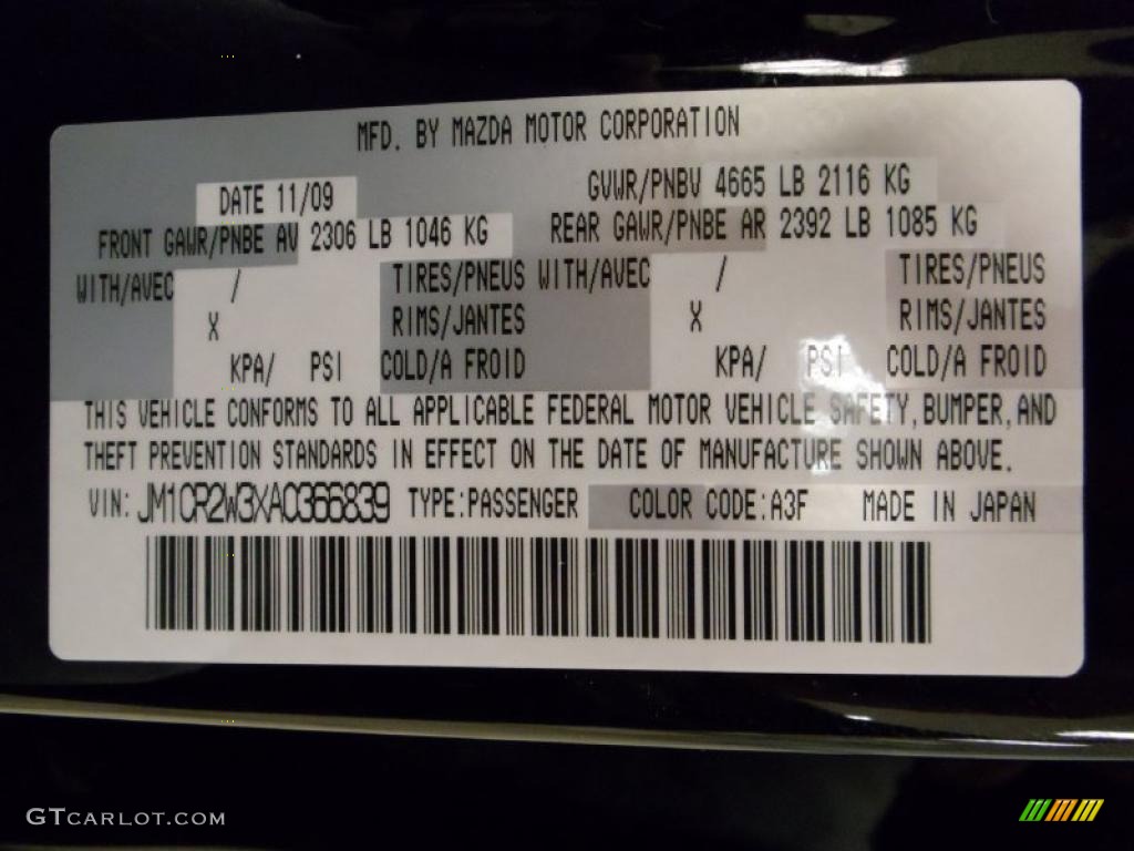 2010 MAZDA5 Color Code A3F for Brilliant Black Photo #45909342