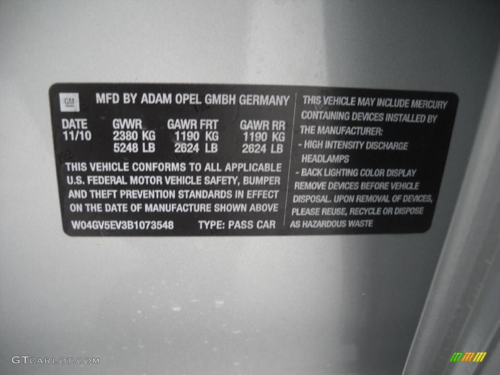 2011 Buick Regal CXL Turbo Info Tag Photo #45918246