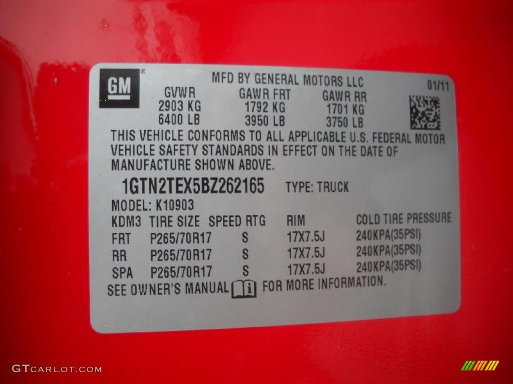 2011 GMC Sierra 1500 Regular Cab 4x4 Info Tag Photo #45918390
