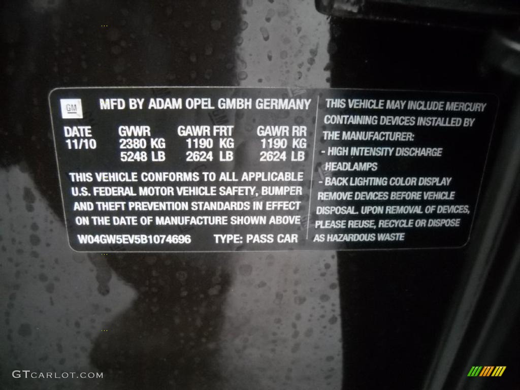 2011 Buick Regal CXL Turbo Info Tag Photo #45918630