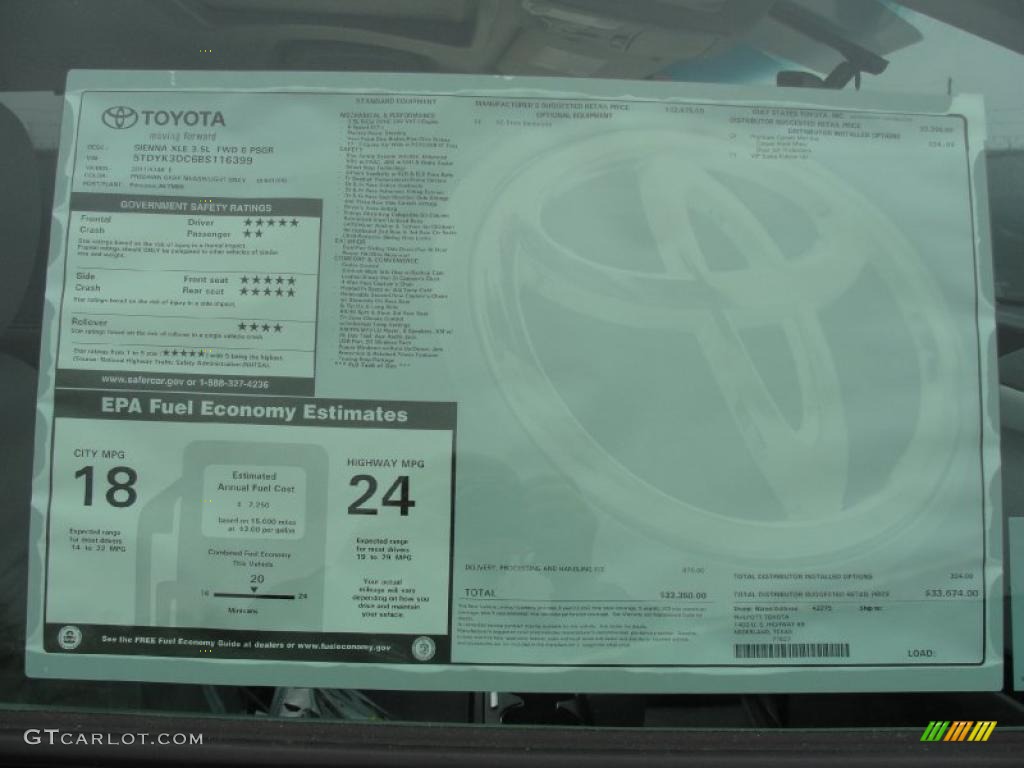 2011 Toyota Sienna XLE Window Sticker Photo #45923791
