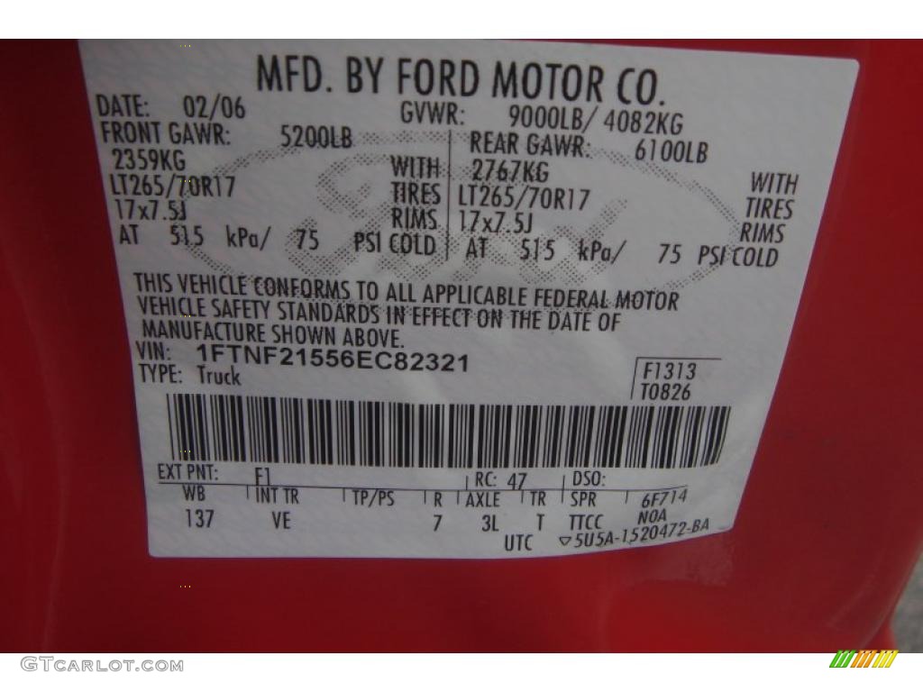 2006 F250 Super Duty Color Code F1 for Red Clearcoat Photo #45925306