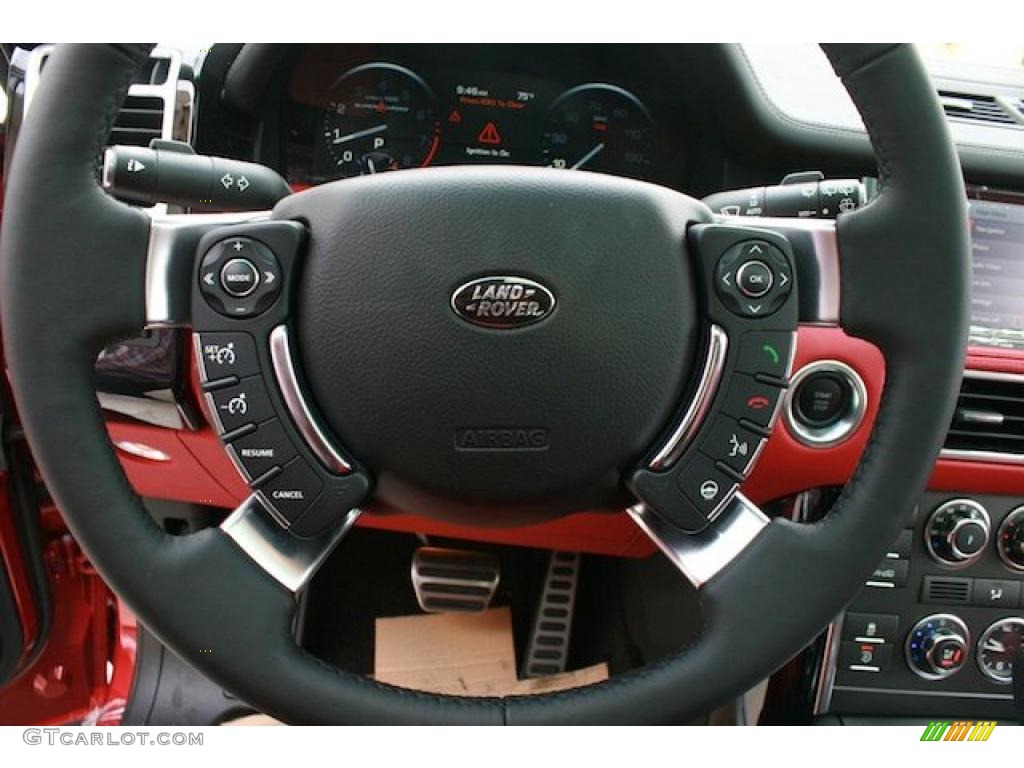 2011 Land Rover Range Rover Autobiography Jet Black/Pimento Steering Wheel Photo #45932676