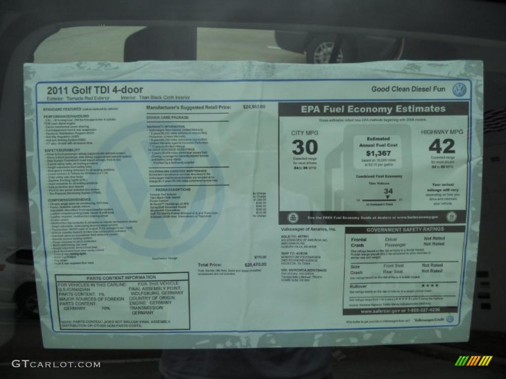 2011 Volkswagen Golf 4 Door TDI Window Sticker Photos