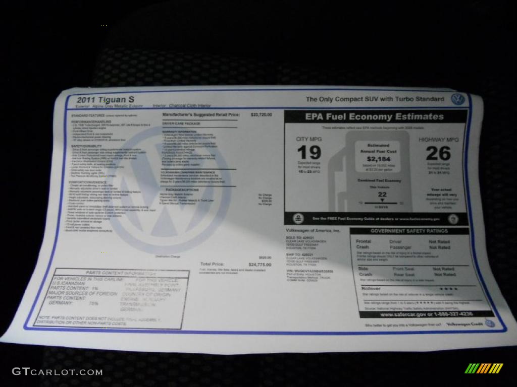 2011 Volkswagen Tiguan S Window Sticker Photo #45941508