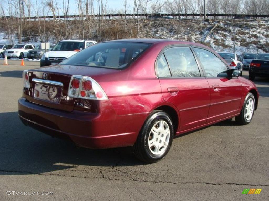 2002 Civic LX Sedan - Radiant Ruby Red Pearl / Beige photo #5