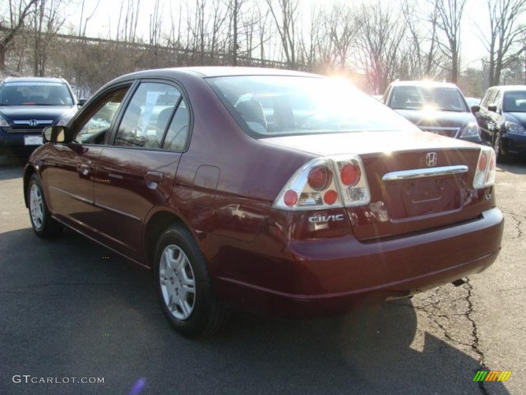 2002 Civic LX Sedan - Radiant Ruby Red Pearl / Beige photo #7